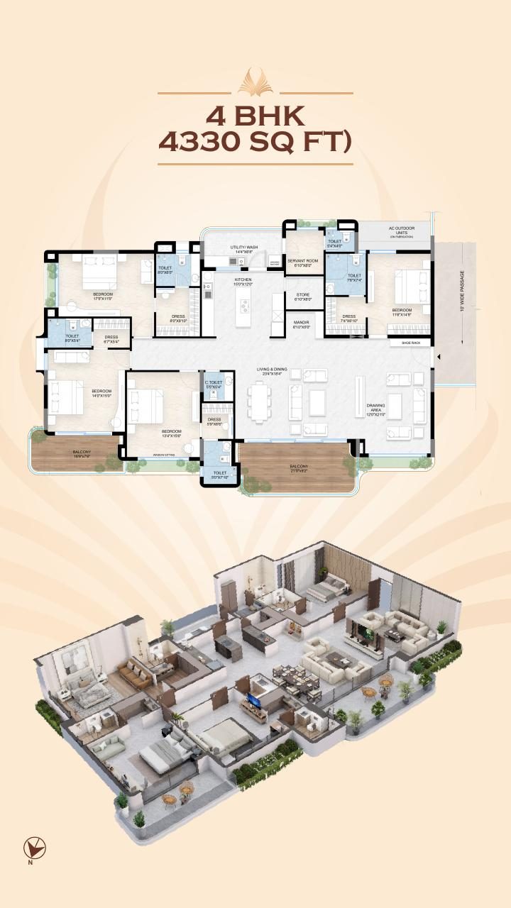 4 BHK 4330 sq ft floor plan, type A