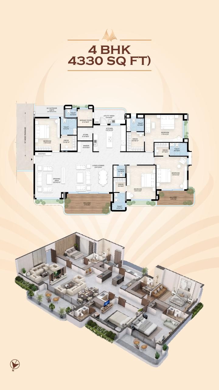 4 BHK 4330 sq ft floor plan, type B